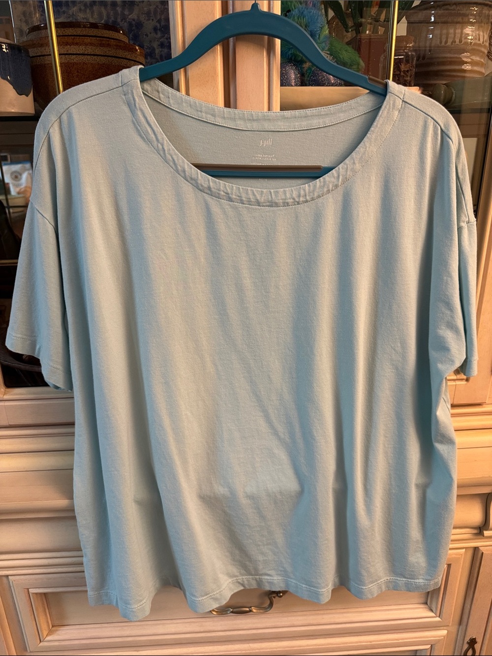 J. Jill Luxe Supima Elbow-Sleeve Tee in Light Blue